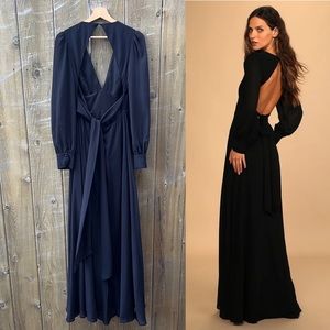 Black Long Sleeve Backless Maxi Dress 🌿